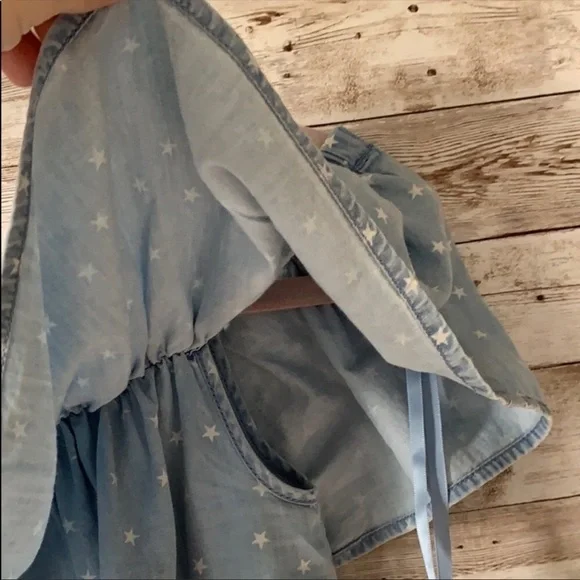 LOVE, Fire Blue Chambray & White Stars Off Shoulder Dress Size M - Picture 2 of 6